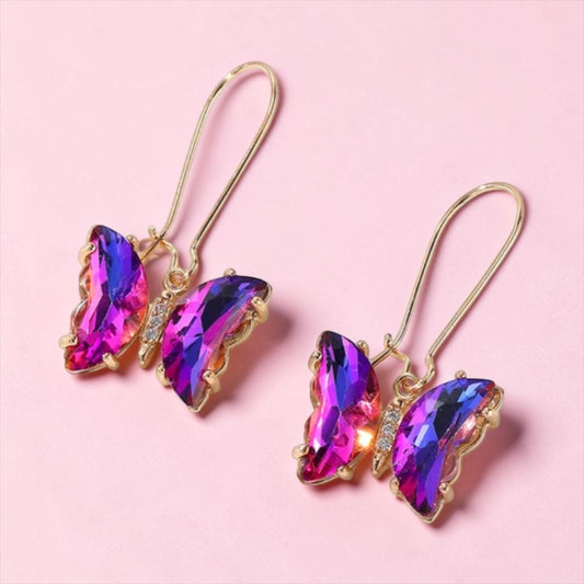 Bling Butterfly Drop Earrings - Dark Purple