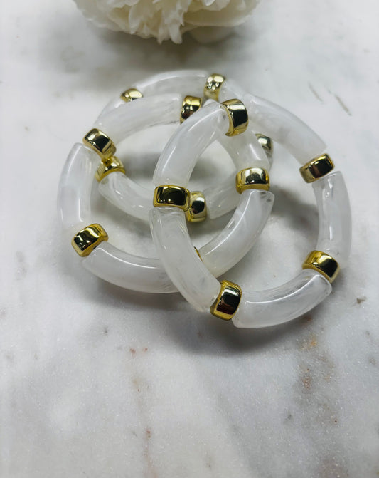 Three's A Charm Bangle Bracelets - Marble White