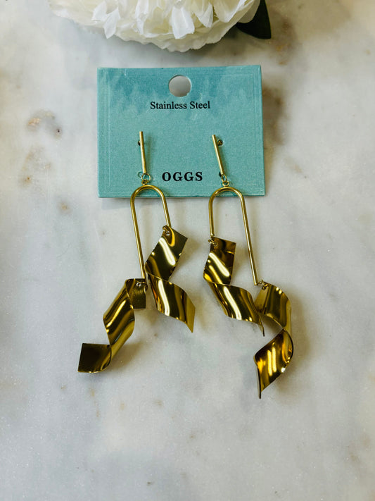 Spiraling Down Stainless Steel Gold Earrings