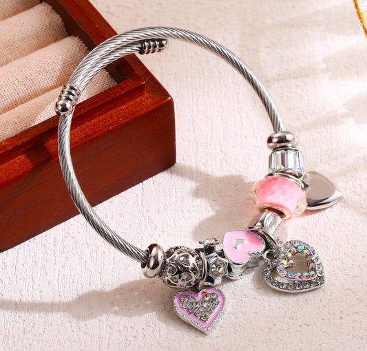 Double Heart Love Bracelet Pink - Stainless Steel