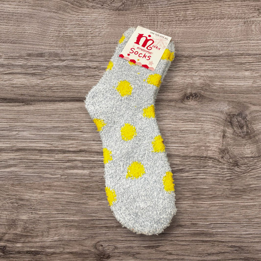 My Favorite Fuzzy Socks - Light Blue - Yellow Dots