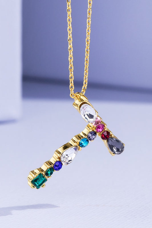 T Rhinestone Initial Necklace