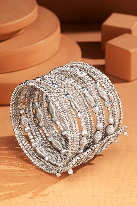 Layered Beaded Bracelet - Silver