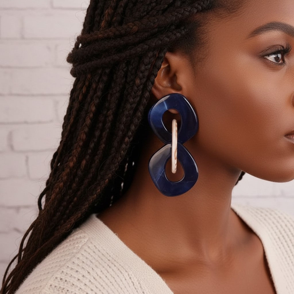 House of eLLe blue and brown marbled acrylic geometric drop earrings