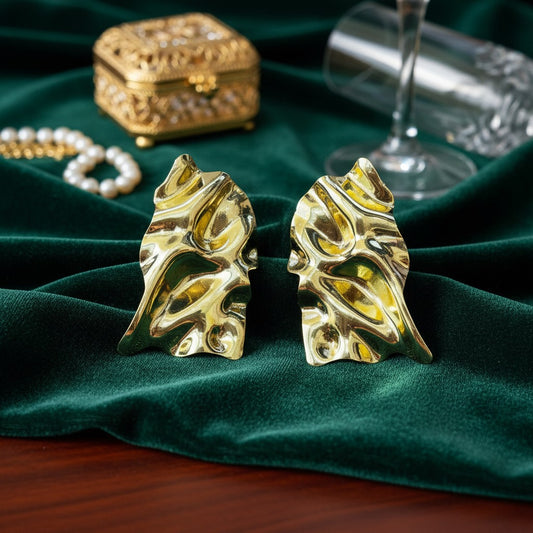 House of eLLe Living Life abstract gold earrings with a textured, molten finish.
